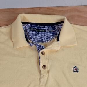 Vintage 90s Siegfried Polo Shirt Mens XL Yellow 100% Cotton Crest Logo Y2K